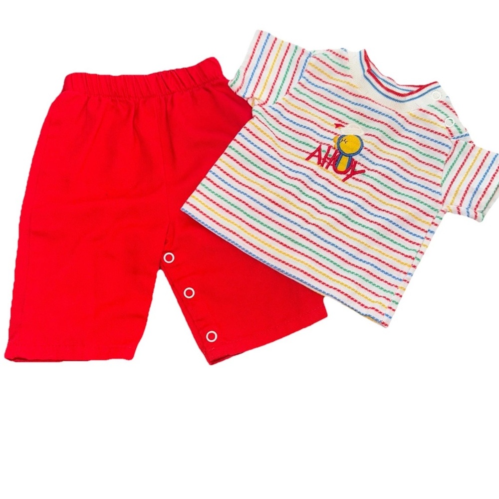 Vintage Playstuff Baby Boy 2 Piece Pants Shirt Embroidered Duck “AHOY” Classic